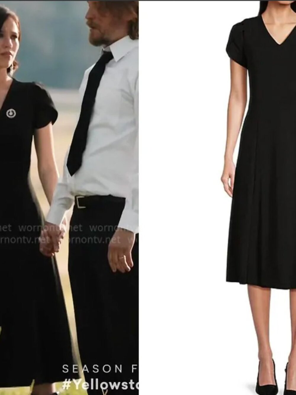 Calvin Klein Scuba Crepe Tulip Sleeve Black Midi Dress ASO Monica Dutton ASO TV